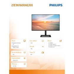 Monitor Philips 27" 27E1N1600AE/00 HDMI 3xUSB głosniki 2x2W… | PartsPC.pl