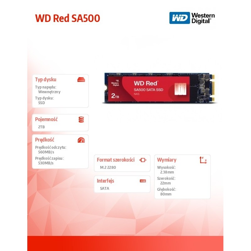 WD Red WDS200T1R0B 2TB M.2 SATA powered by Sandisk | PartsPC.pl