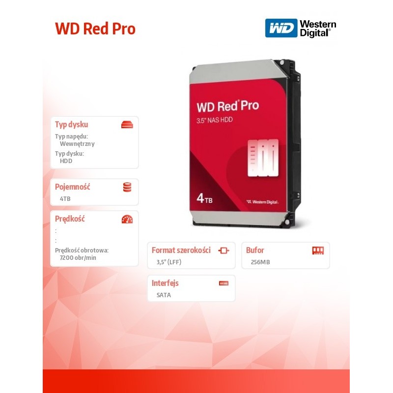 Dysk WD Red™ Pro WD4005FFBX 4TB 3,5" 7200 256MB SATA III NAS… | PartsPC.pl