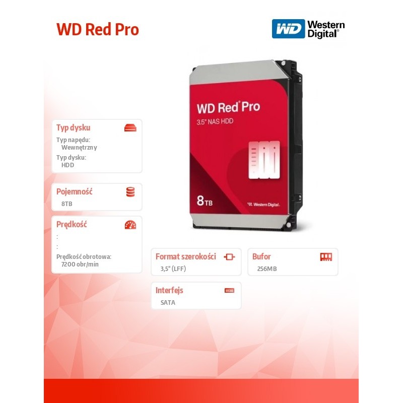 Dysk WD Red™ PRO WD8005FFBX 8TB 3,5" 7200 256MB SATA III... | PartsPC.pl