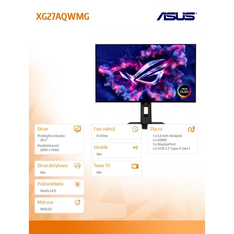 Asus Monitor 26.5 cala XG27AQWMG OLED DP 2HDMI 0.03MS USB HU… | PartsPC.pl