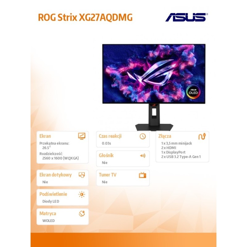 Asus Monitor 27 cali ROG Strix XG27AQDMGR ROG OLED 240Hz 0.0… | PartsPC.pl