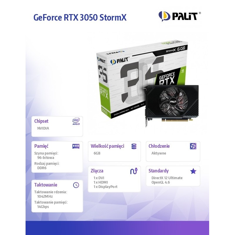 Palit Karta graficzna GeForce RTX 3050 StormX 6GB GDDR6 96bi… | PartsPC.pl