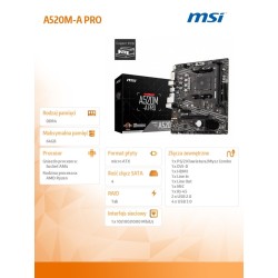 Płyta MSI A520M-A PRO /AMD A520/DDR4/SATA3/M.2/USB3.1/PCIe3.… | PartsPC.pl