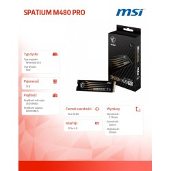 Dysk SSD MSI SPATIUM M480 Pro 1TB M.2 2280 PCIe 4.0 NVMe (7400/6000 MB/s)