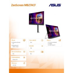Monitor Asus 27" ZenScreen MB27ACF Transportable Monitor IPS QHD 100Hz HDMI