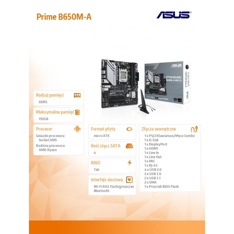 Płyta Asus PRIME B650M-A WIFI II /AMD | PartsPC.pl