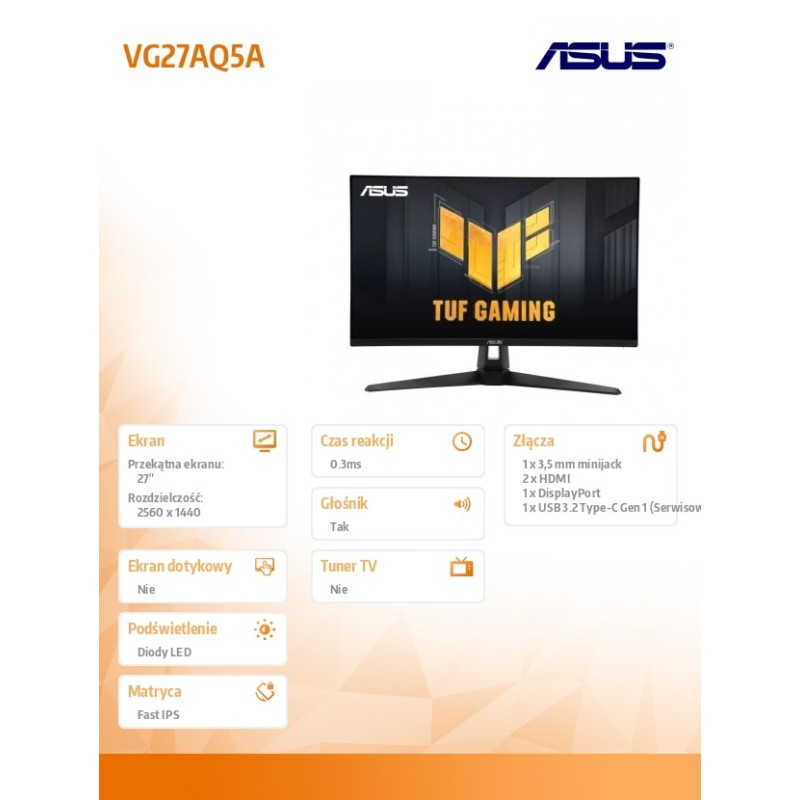Asus Monitor 27 cali VG27AQ5A QHD fIPS 0.3MS HDMI DP | PartsPC.pl