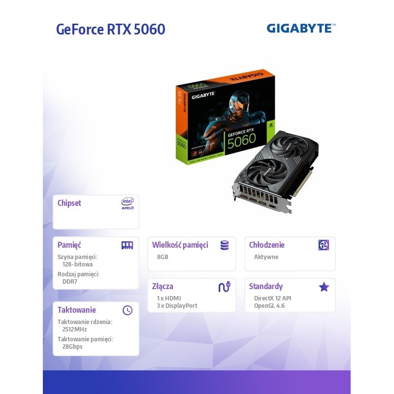 Karta VGA Gigabyte GeForce RTX 5060 WINDFORCE MAX OC 8G 8GB … | PartsPC.pl