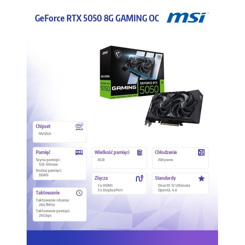 Karta VGA MSI GeForce RTX 5050 8G GAMING OC 8GB GDDR6 128-bi… | PartsPC.pl