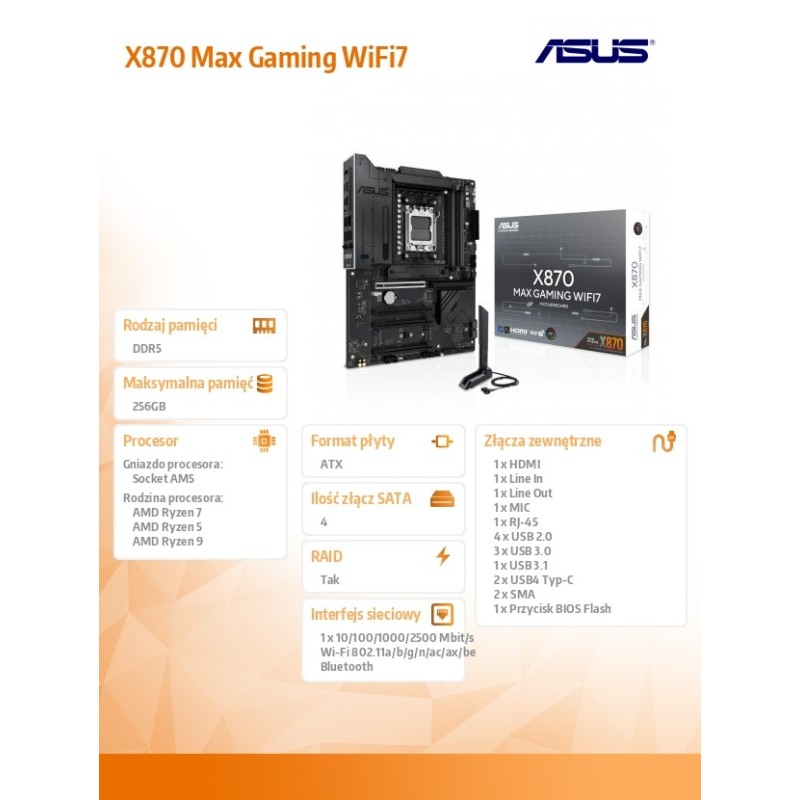 Płyta Asus X870 MAX GAMING WIFI7 /AMD | PartsPC.pl