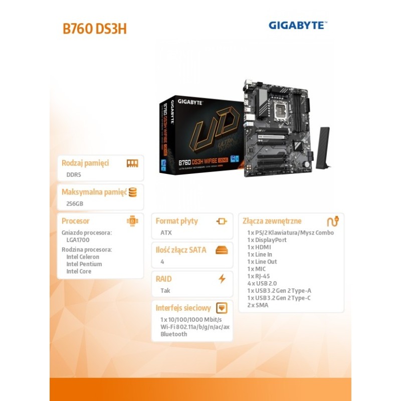 Płyta Gigabyte B760 DS3H WF6E GEN5 | PartsPC.pl