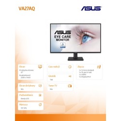 Asus Monitor 27 cali VA27AQ QHD IPS 75Hz HDMI DP VGA | PartsPC.pl
