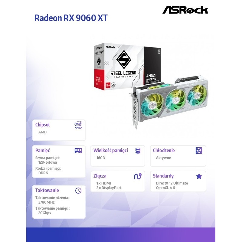 ASRock Karta graficzna Radeon RX 9060 XT STEEL LEGEND 16GB G… | PartsPC.pl