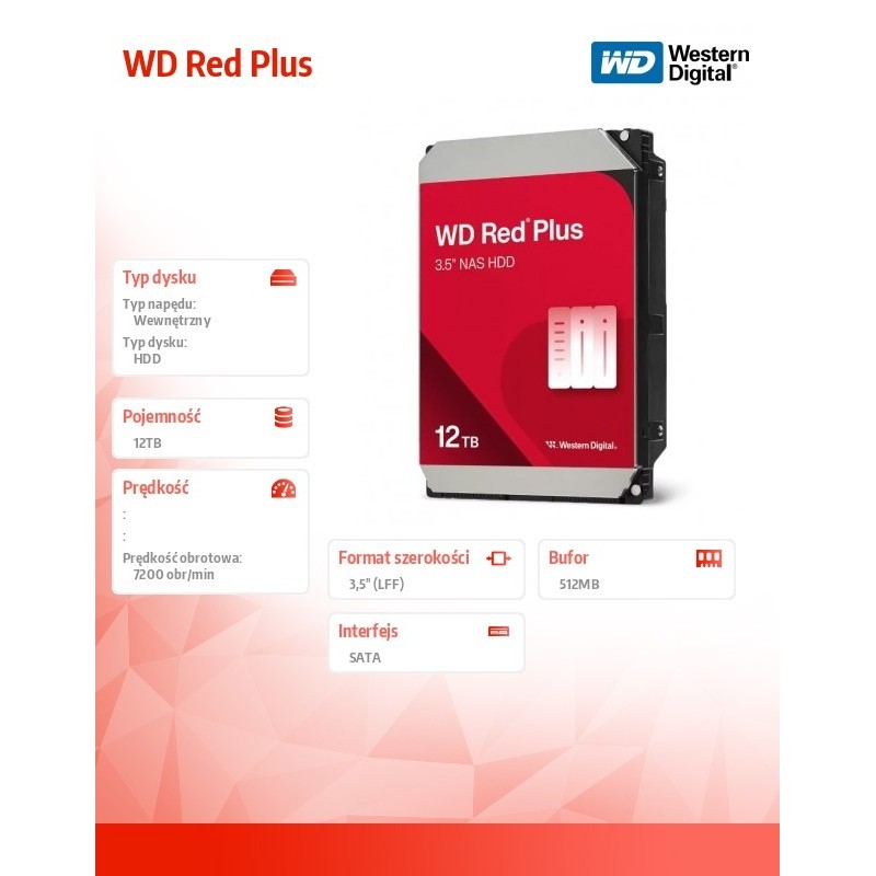 Dysk WD Red™ Plus WD120EFGX 12TB 3,5" 7200 512MB SATA III | PartsPC.pl