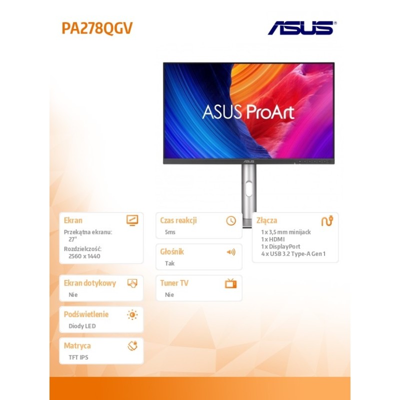 Monitor Asus 27" ProArt Display PA278QGV IPS QHD 120Hz HDMI … | PartsPC.pl