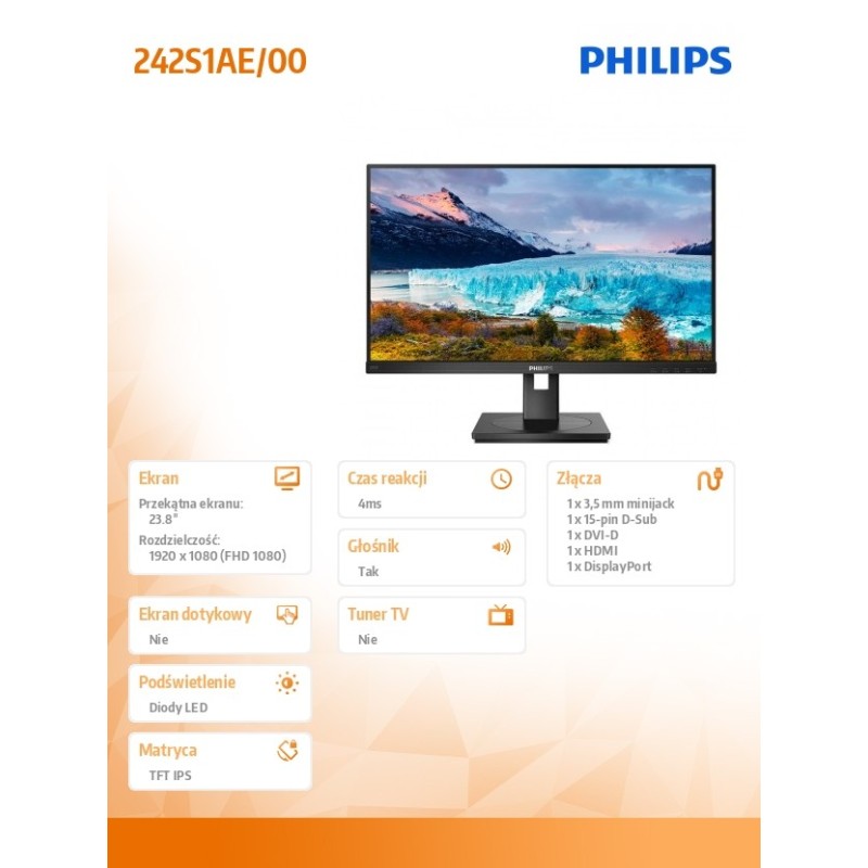Monitor Philips 23,8" 242S1AE/00 VGA DVI-D HDMI DP głośniki… | PartsPC.pl