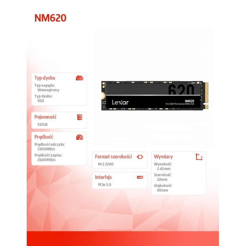 Dysk SSD Lexar NM620 512GB M.2 2280 PCIe NVMe 3.0x4 (3300/24… | PartsPC.pl