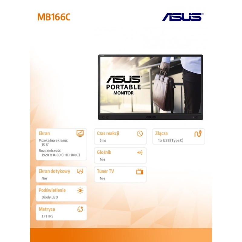 Monitor Asus 15,6" ASUS ZenScreen MB166C USB-C
