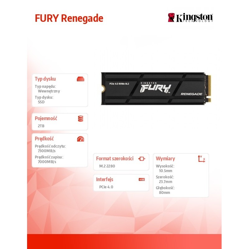 Dysk SSD Kingston FURY Renegade 2TB M.2 NVMe 2280 PCIe Gen 4… | PartsPC.pl