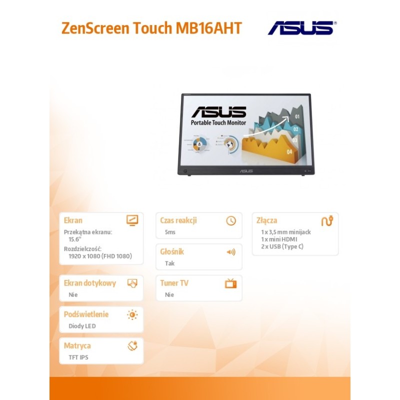 Monitor Asus 15,6" ZenScreen MB16AHT 2xUSB-C Mini HDMI