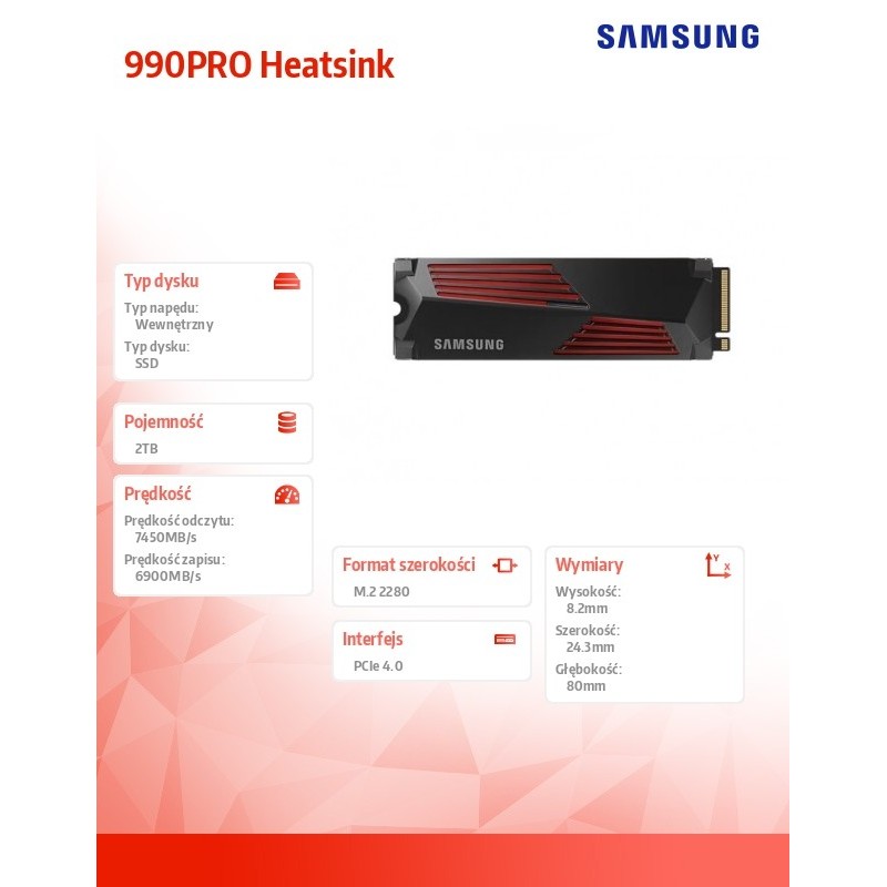 Dysk SSD Samsung 990 PRO Heatsink 2TB M.2 2280 PCIe 4.0 x4 N… | PartsPC.pl