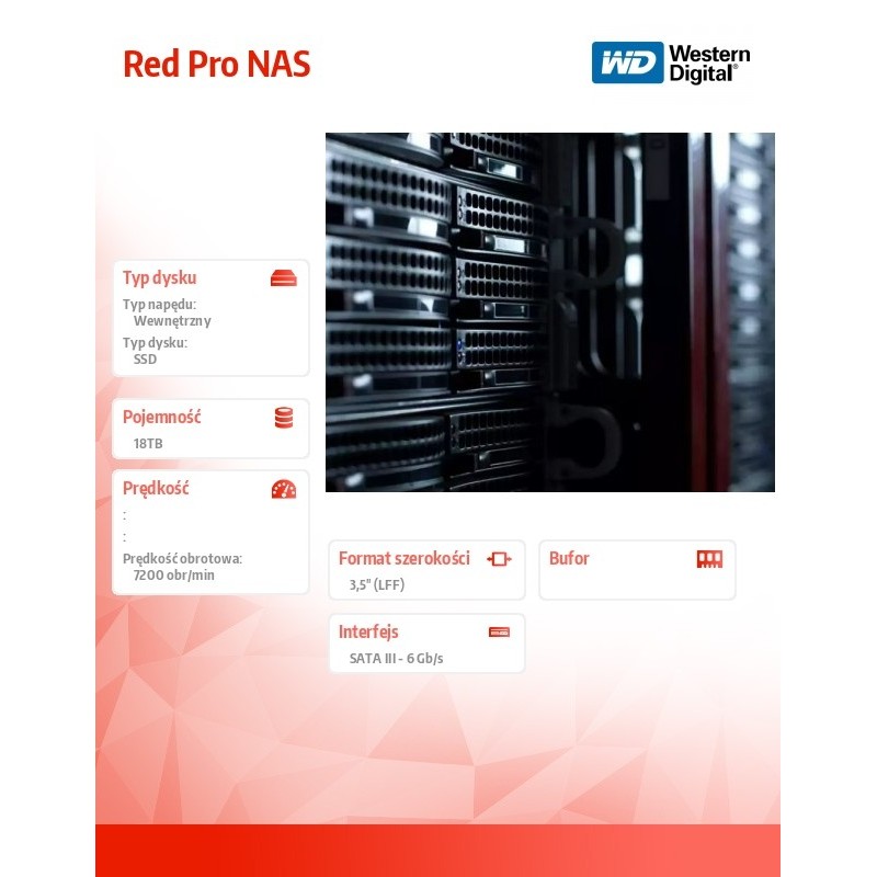Dysk WD Red™ PRO WD181KFGX 18TB 3,5" 7200 512MB SATA III NAS