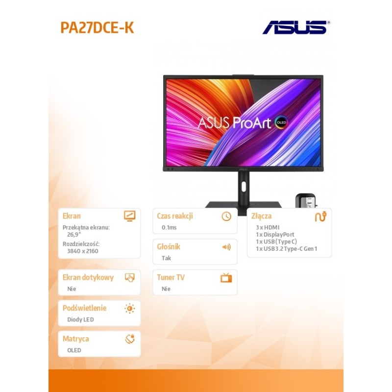 Monitor Asus 26,9" ProArt Display OLED PA27DCE-K 3xHDMI DP 2… | PartsPC.pl