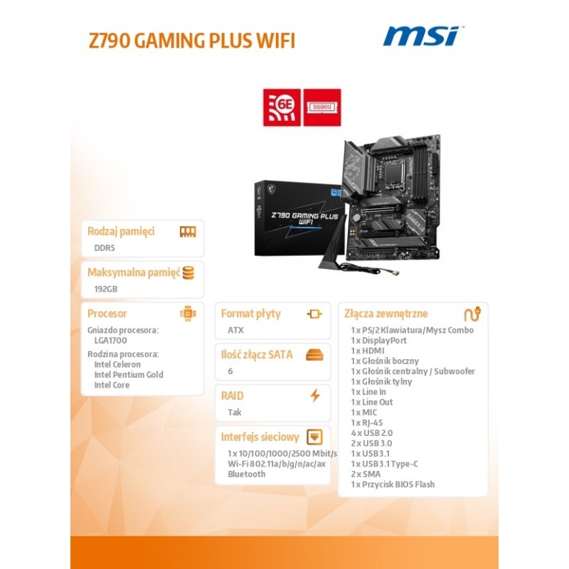 Płyta MSI Z790 GAMING PLUS WIFI | PartsPC.pl