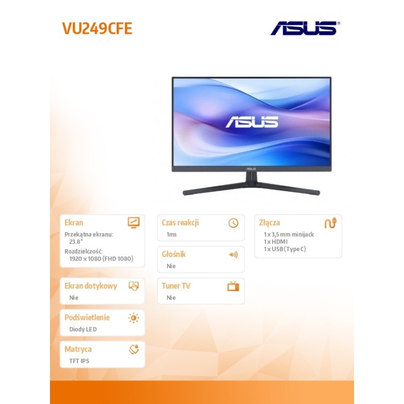 Monitor Asus 23,8" Eye Care Gaming Monitor VU249CFE-B HDMI USB-C