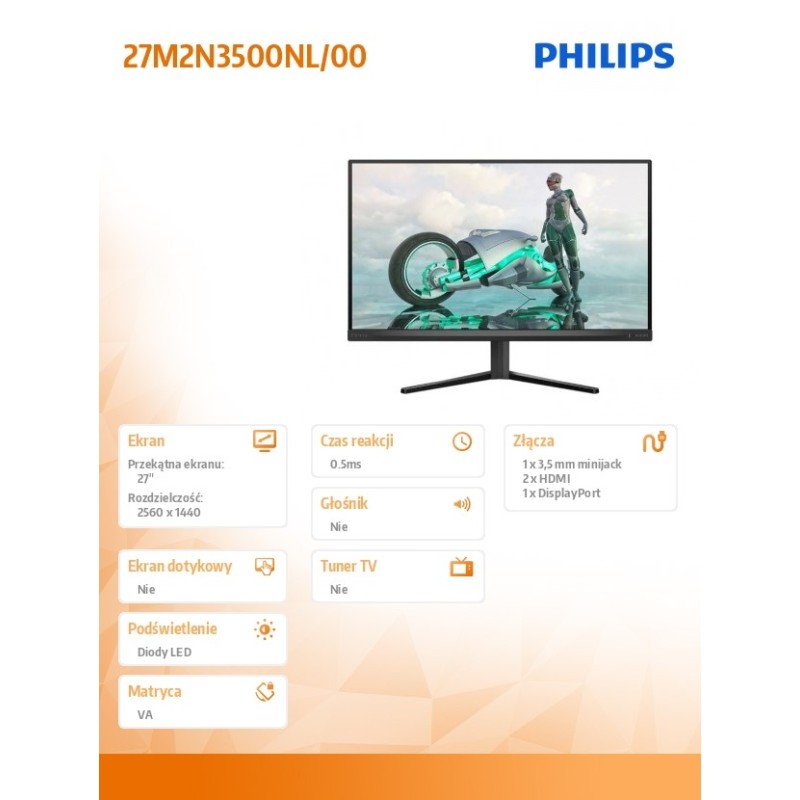Monitor Philips 27" 27M2N3500NL/00 VA QHD 180Hz 2xHDMI DP | PartsPC.pl