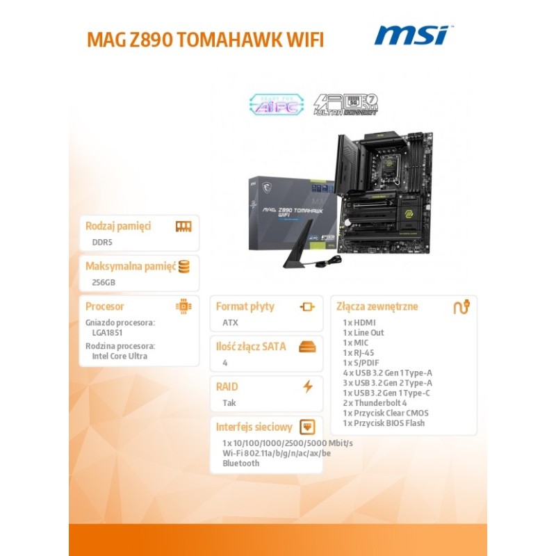 Płyta MSI MAG Z890 TOMAHAWK WIFI | PartsPC.pl