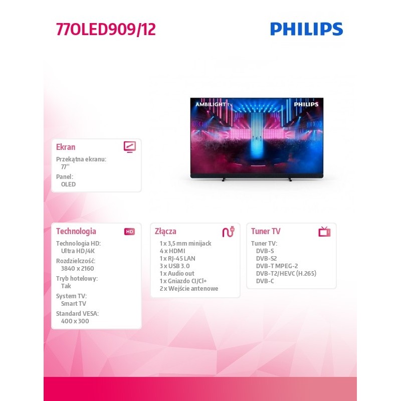 Philips Telewizor 77 cali OLED 77OLED909/12 | PartsPC.pl
