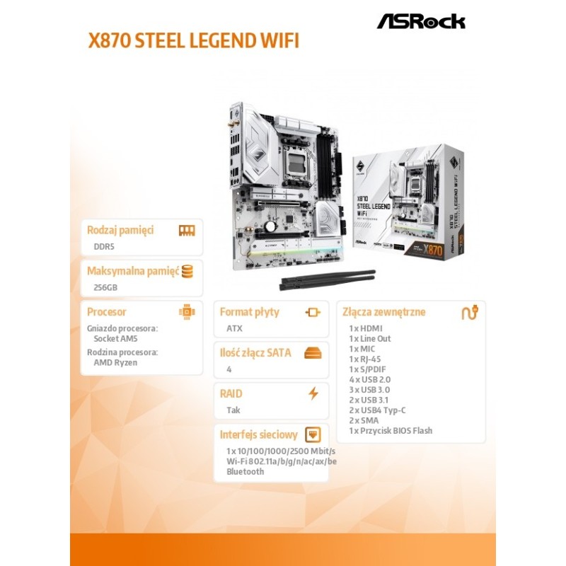 Płyta ASrock X870 STEEL LEGEND WIFI /AMD | PartsPC.pl