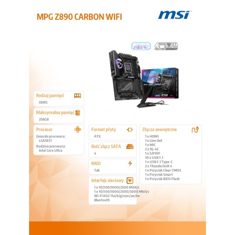 Płyta MSI MPG Z890 CARBON WIFI | PartsPC.pl