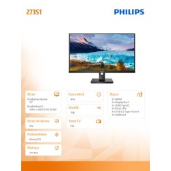 Monitor Philips 27" 273S1/00 HDMI DP USB-C głośniki | PartsPC.pl