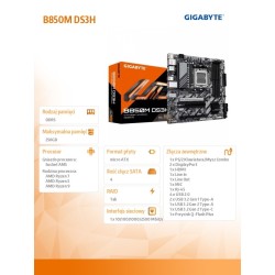 Płyta Gigabyte B850M DS3H /AMD B850/DDR5/SATA3/M.2/USB3.1/PCIe5.0/AM5/M-ATX