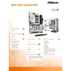 ASRock Płyta główna B850 Steel Legend WiFi AM5 4DDR5 ATX | PartsPC.pl
