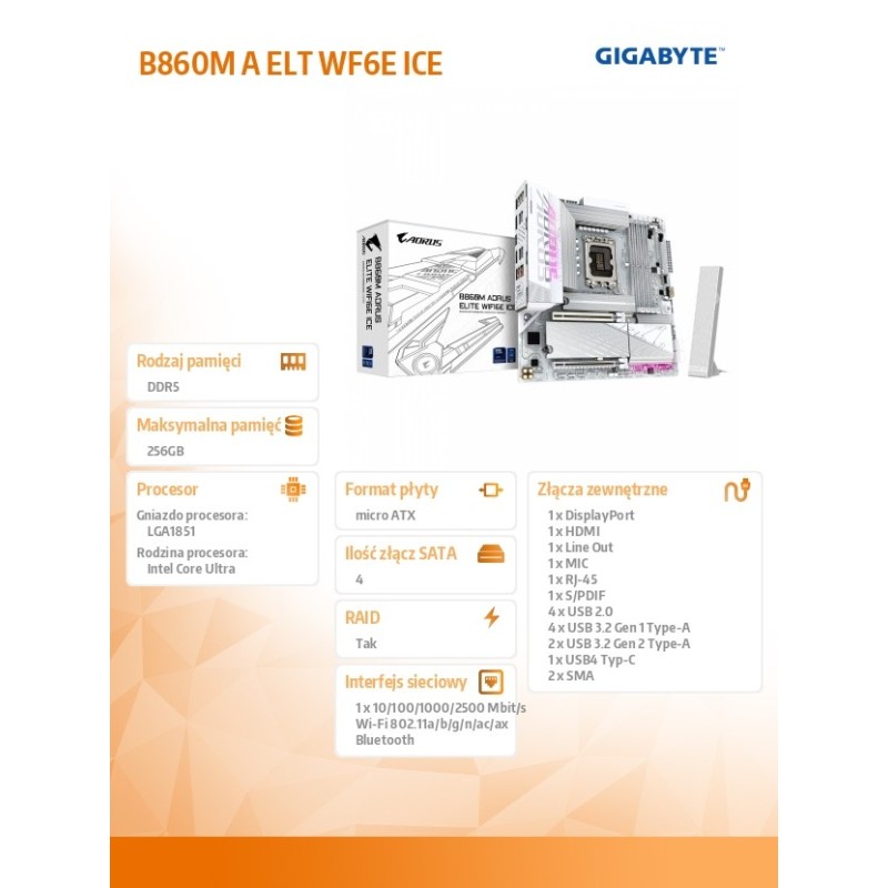Płyta Gigabyte B860M A ELT WF6E ICE | PartsPC.pl