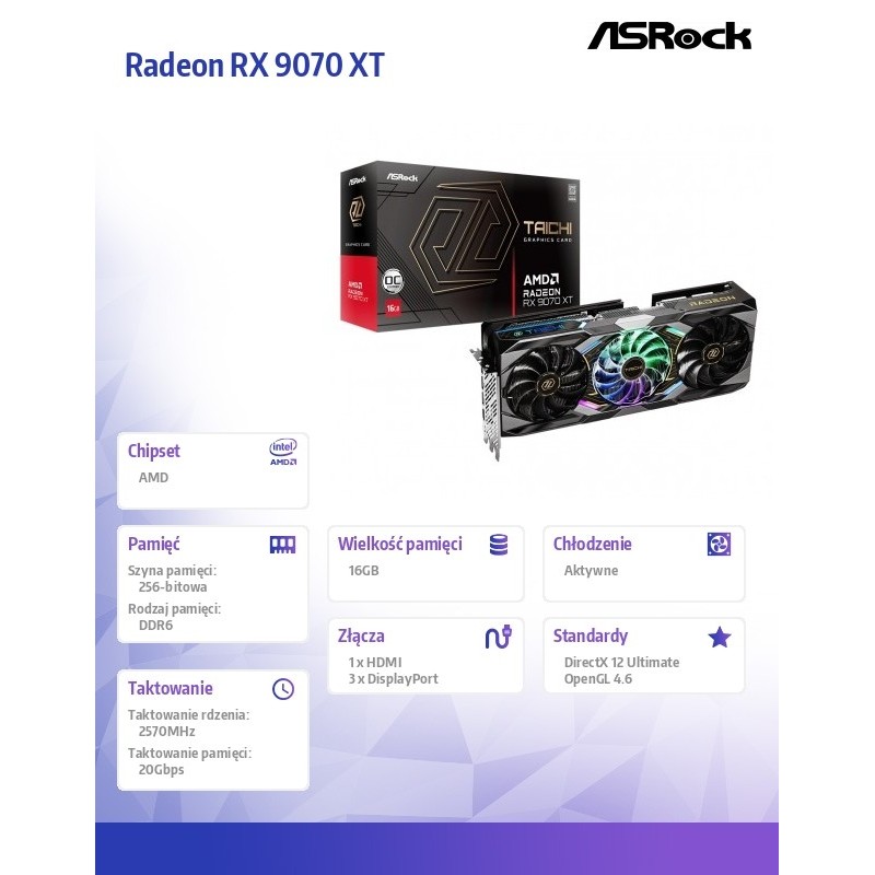 ASRock Karta graficzna Radeon RX 9070 XT Taichi 16GB | PartsPC.pl