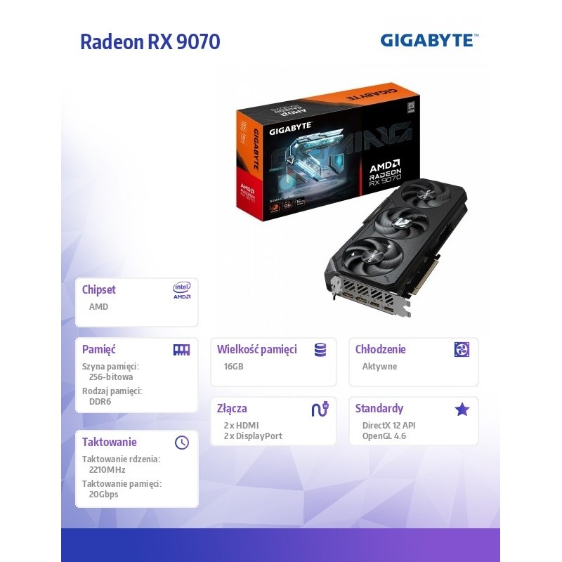Karta VGA Gigabyte Radeon RX 9070 GAMING OC 16G 16GB GDDR6 2… | PartsPC.pl
