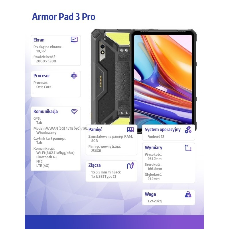 ULEFONE Tablet Armor Pad 3 Pro 4G 10.36" 8/256GB IP69K Czarn… | PartsPC.pl