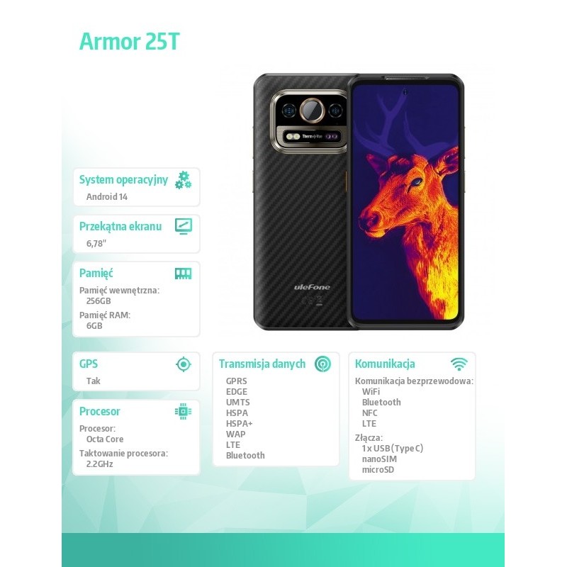 ULEFONE Smartfon Armor 25T 4G 6/256GB IP69K termowizja Frost… | PartsPC.pl
