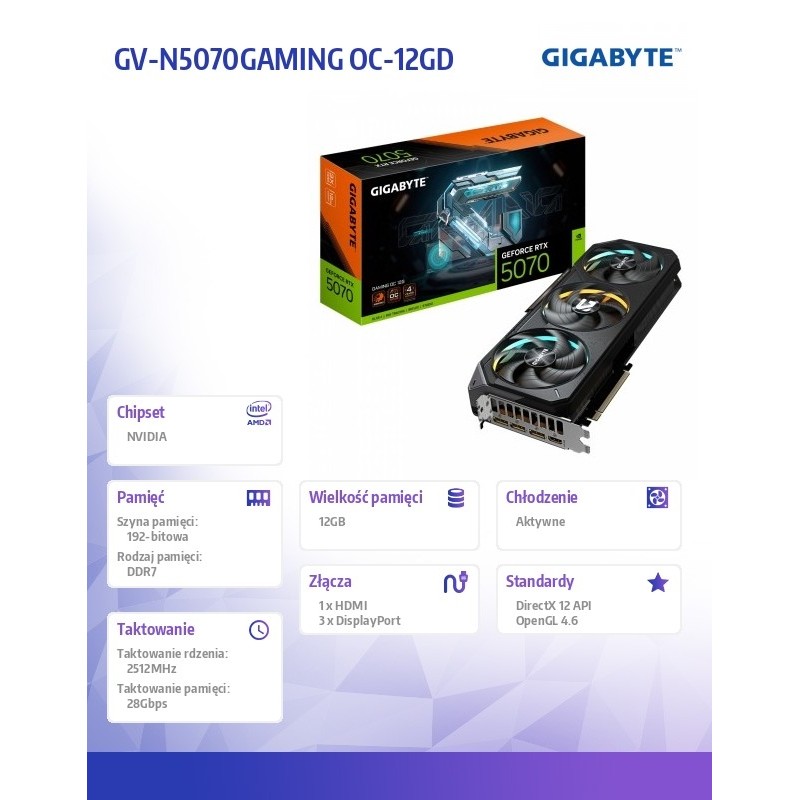 Gigabyte Karta graficzna GeForce RTX 5070 GAMING OC 12GB GDD… | PartsPC.pl