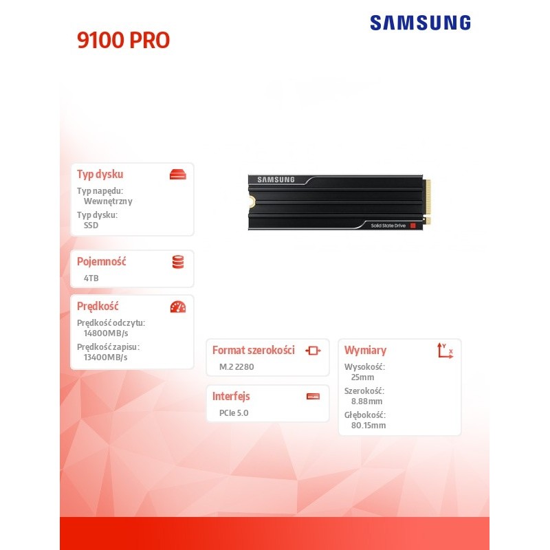 Dysk SSD Samsung 9100 PRO Heatsink 4TB M.2 2280 PCIe 5.0 x4 … | PartsPC.pl