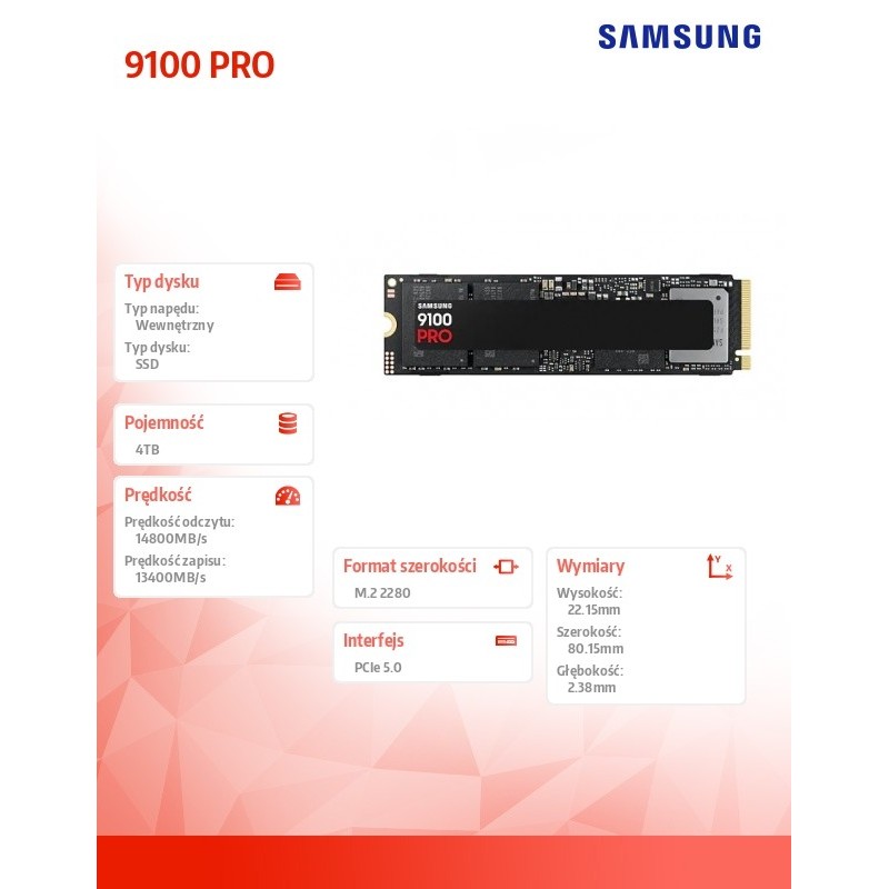 Samsung Dysk SSD 9100 PRO NVMe MZ-VAP4T0BW | PartsPC.pl