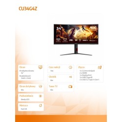 Monitor AOC 34" CU34G4Z Fast VA WQHD 240Hz 2xHDMI DP HUB