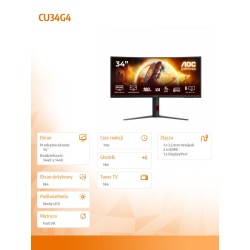 Monitor AOC 34" CU34G4 Fast VA WQHD 180Hz 2xHDMI DP | PartsPC.pl