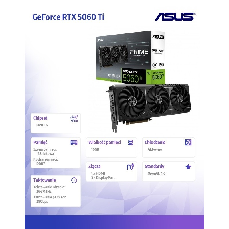 Karta VGA Asus GeForce RTX 5060 Ti PRIME-RTX5060TI-O16G... | PartsPC.pl