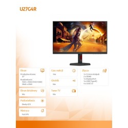 Monitor AOC 27" U27G4R Fast IPS 4K UHD 160Hz HDMI DP HUB | PartsPC.pl